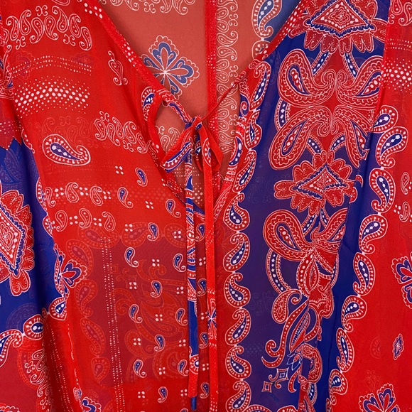 Lane Bryant Sheer American Paisley Tassel Tie Blouse - Picture 5 of 12